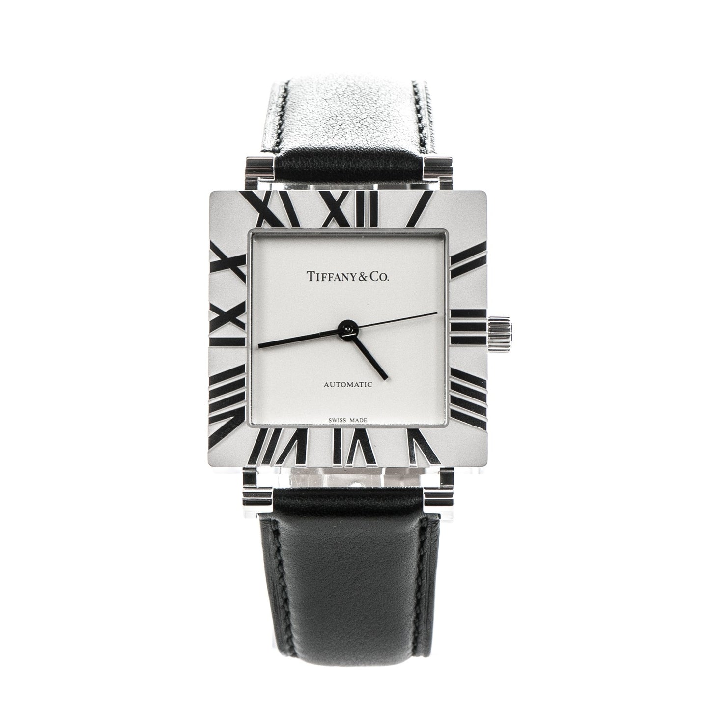 Sterling Silver Calfskin 34mm Atlas Square Automatic Watch