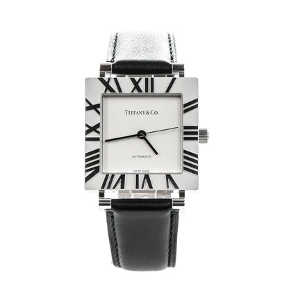Tiffany Sterling Silver Calfskin 34mm Atlas Square Automatic Watch 1 of 7