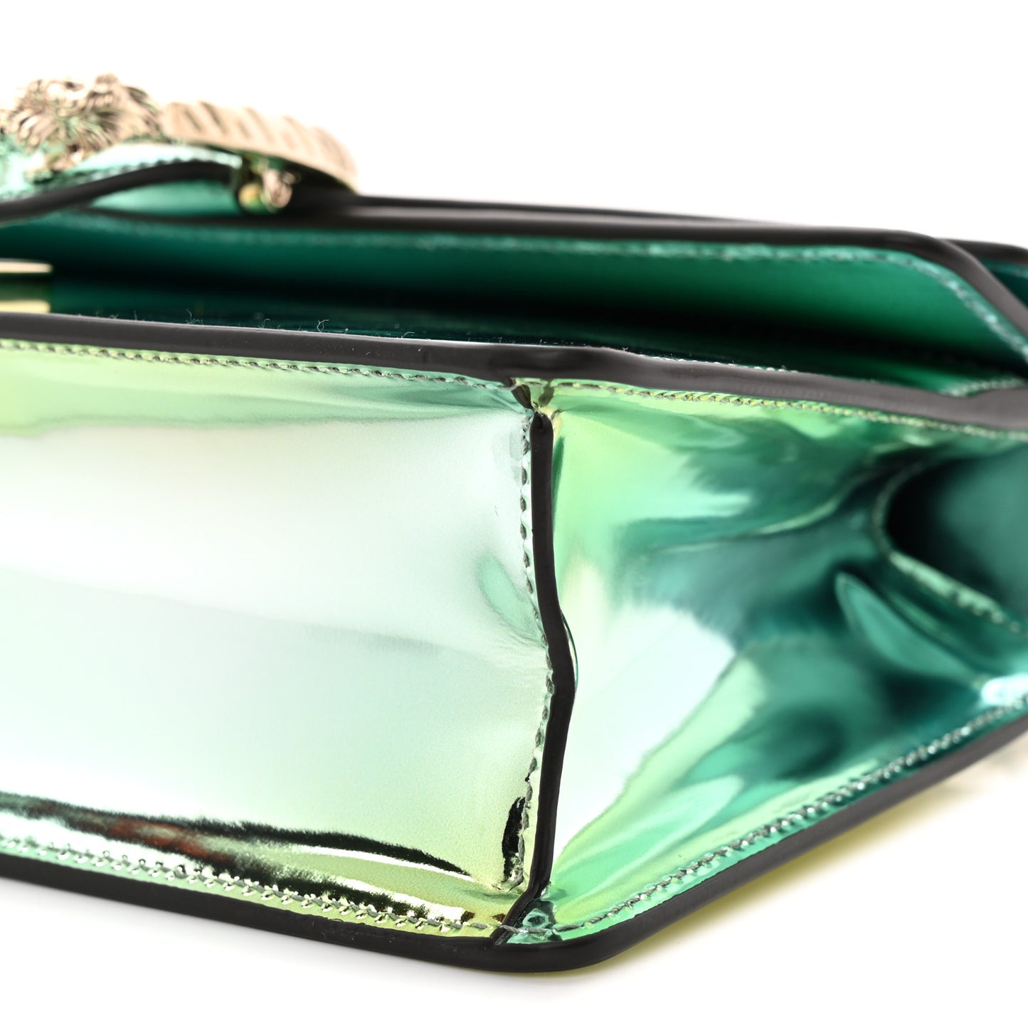 Piuma Shade Lux Mirrored Calfskin Small Dionysus Shoulder Bag Glacial Yellow Silver