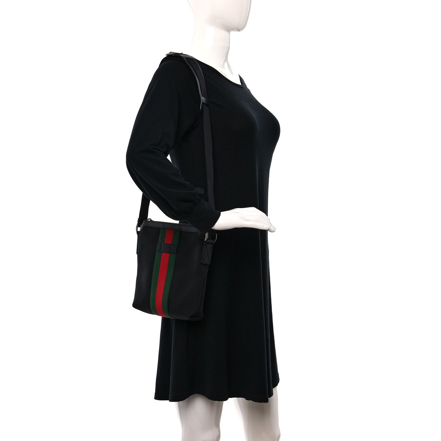 Gucci Techno Canvas Selleria Calfskin Web Small Flat Messenger Bag Black 2 of 8