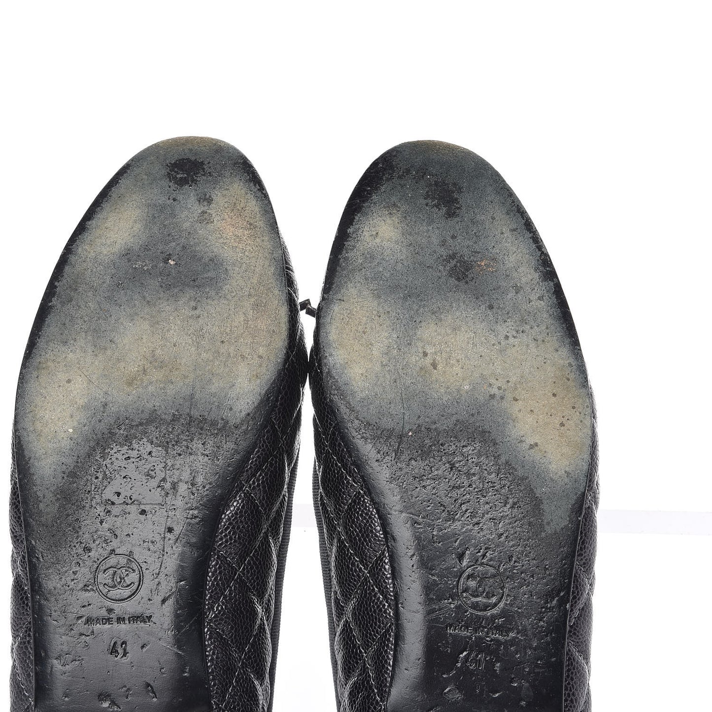 Metallic Caviar Quilted Cap Toe Ballerina Flats 41 Anthracite