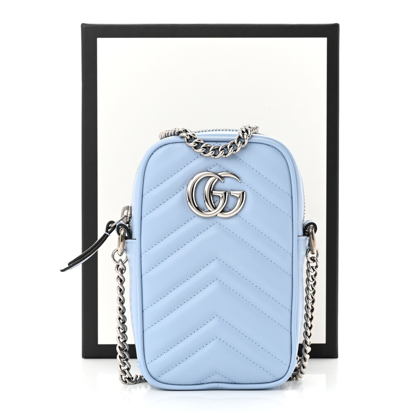 Calfskin Matelasse Mini GG Marmont Crossbody Bag Porcelain Light Blue