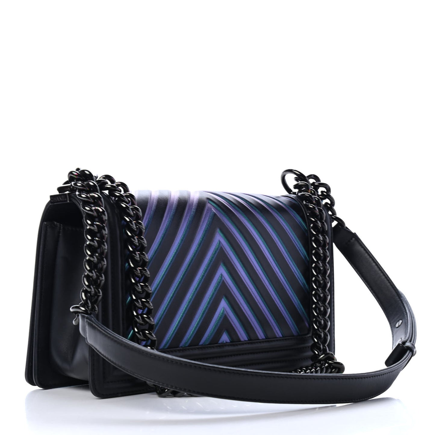Calfskin Painted Chevron Embossed Medium Boy Flap Black