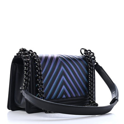 Chanel Calfskin Painted Chevron Embossed Medium Boy Flap Black 2 of 5