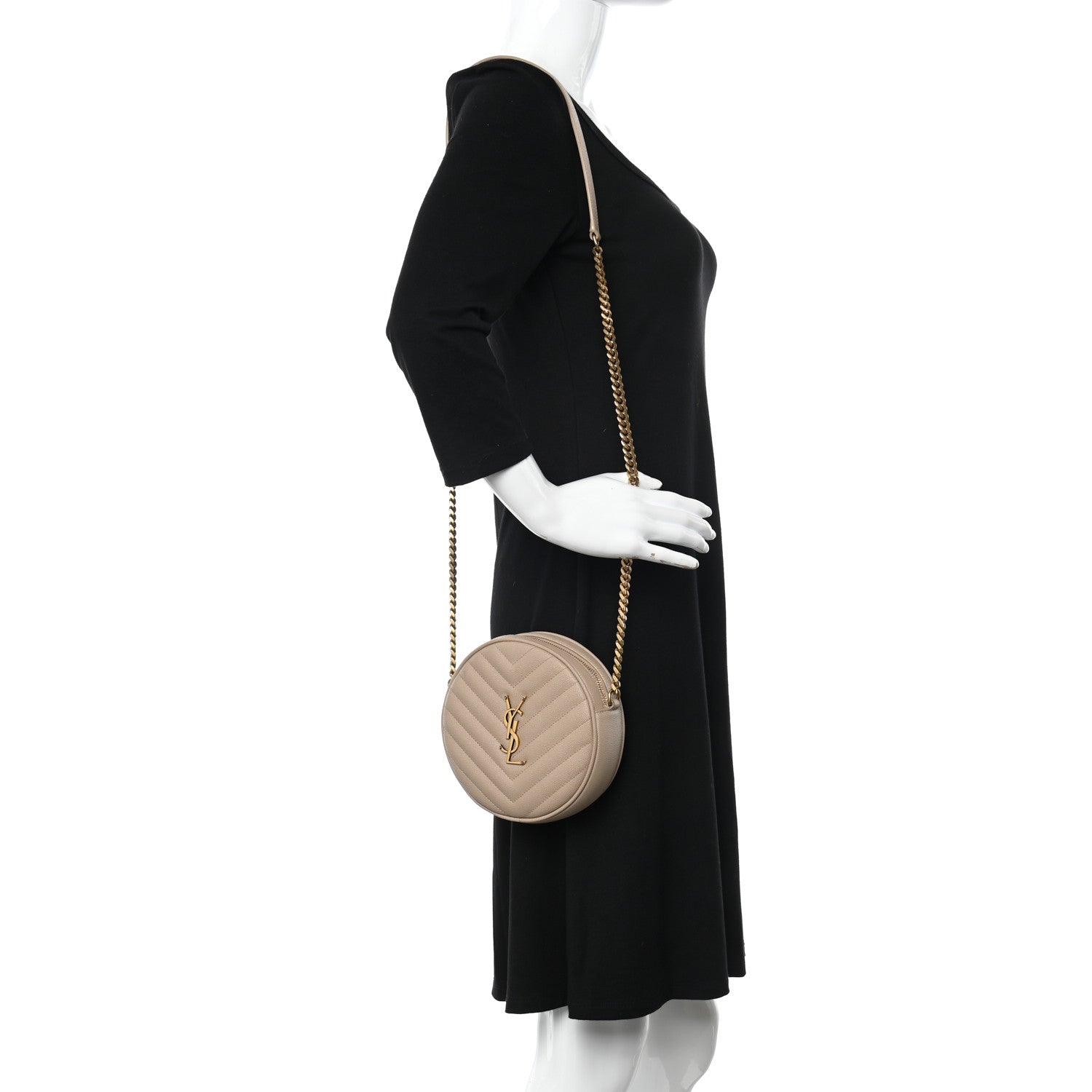 Saint Laurent Grain De Poudre Matelasse Chevron Quilted Vinyle Round Camera Bag 2 of 12