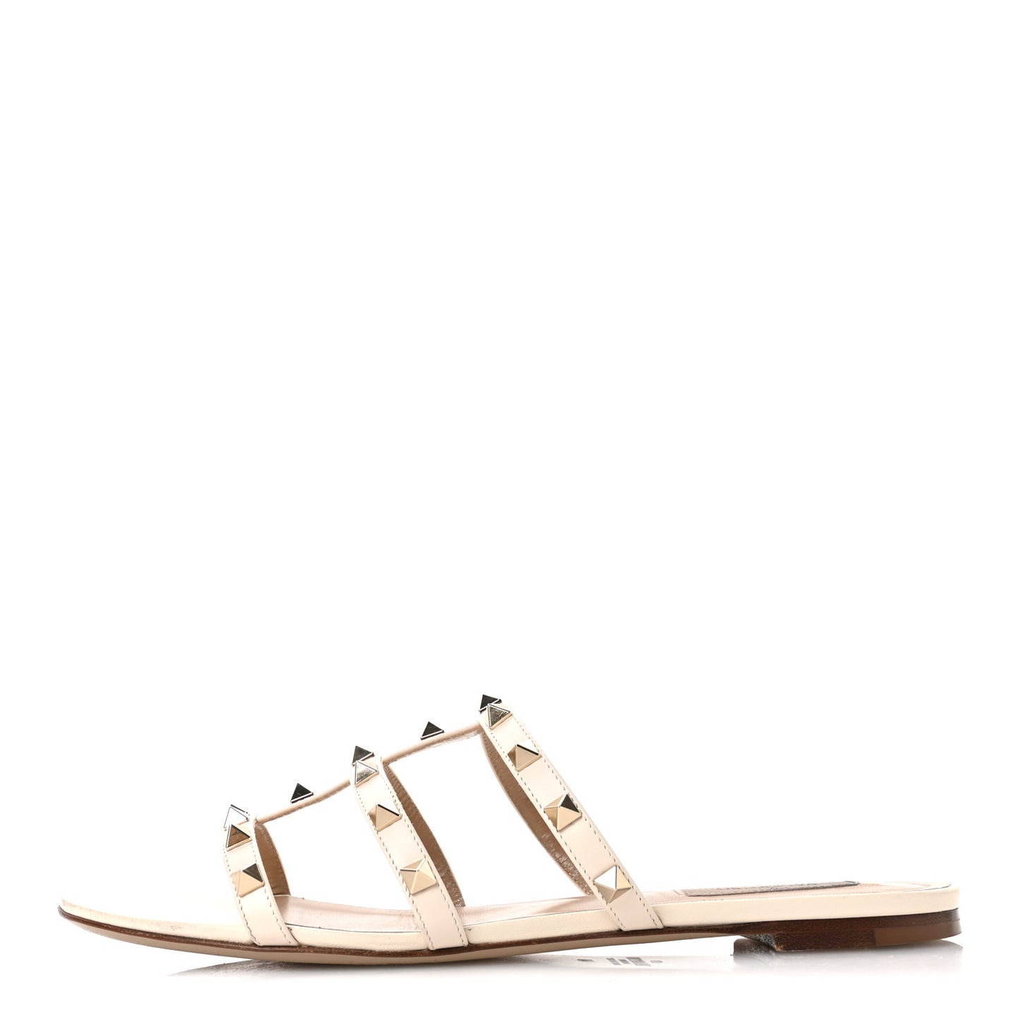 Nappa Rockstud Caged Flat Slide Sandals 40 Light Ivory