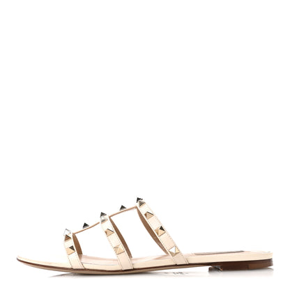Valentino Garavani Nappa Rockstud Caged Flat Slide Sandals 40 Light Ivory 1 of 9