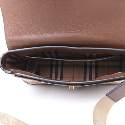 Burberry Calfskin Vintage Check Note Crossbody Bag Tan 4 of 13