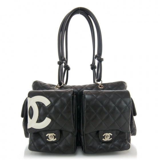 Chanel Calfskin Quilted Large Cambon Multipocket Reporter Black White 1 of 10