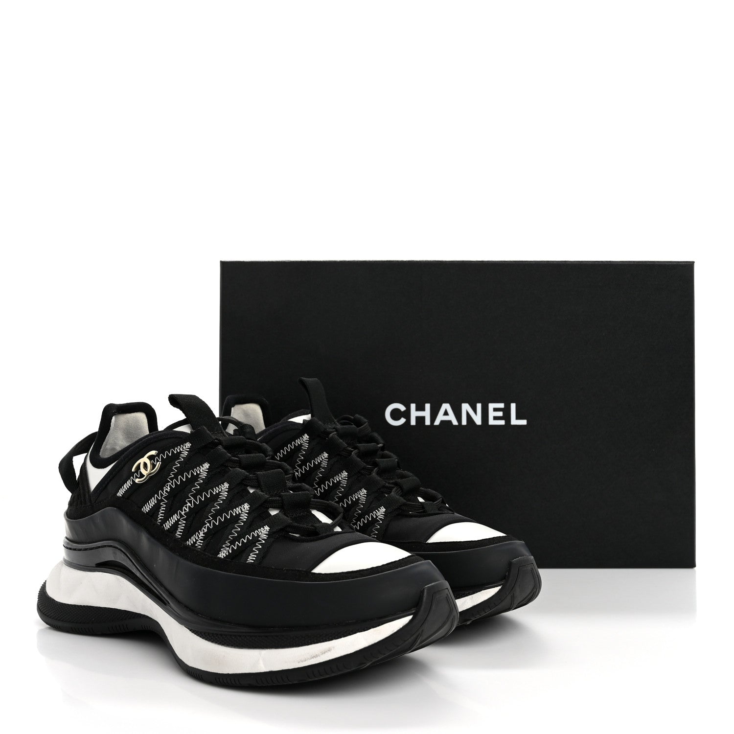 Chanel Mixed Fibers Suede Calfskin CC Sneakers 38 Black White 10 of 10