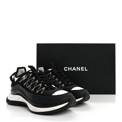 Chanel Mixed Fibers Suede Calfskin CC Sneakers 38 Black White 10 of 10
