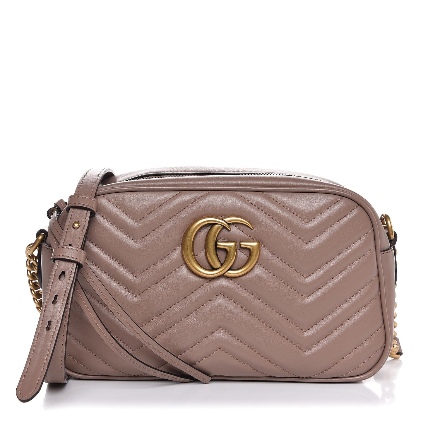 Calfskin Matelasse Small GG Marmont Chain Shoulder Bag Taupe