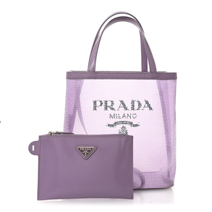 Prada Sequin Mesh Small Tote Bag Lilium 3 of 11