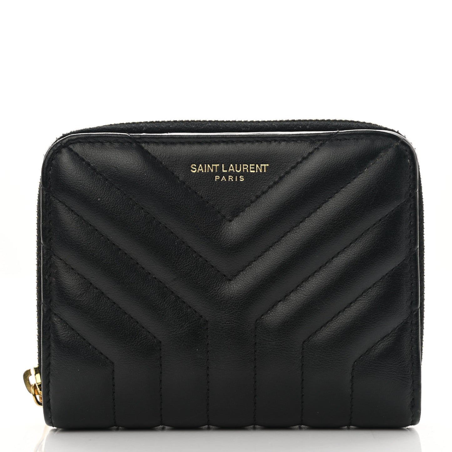 Calfskin Matelasse Joan Compact Zip Around Wallet Black