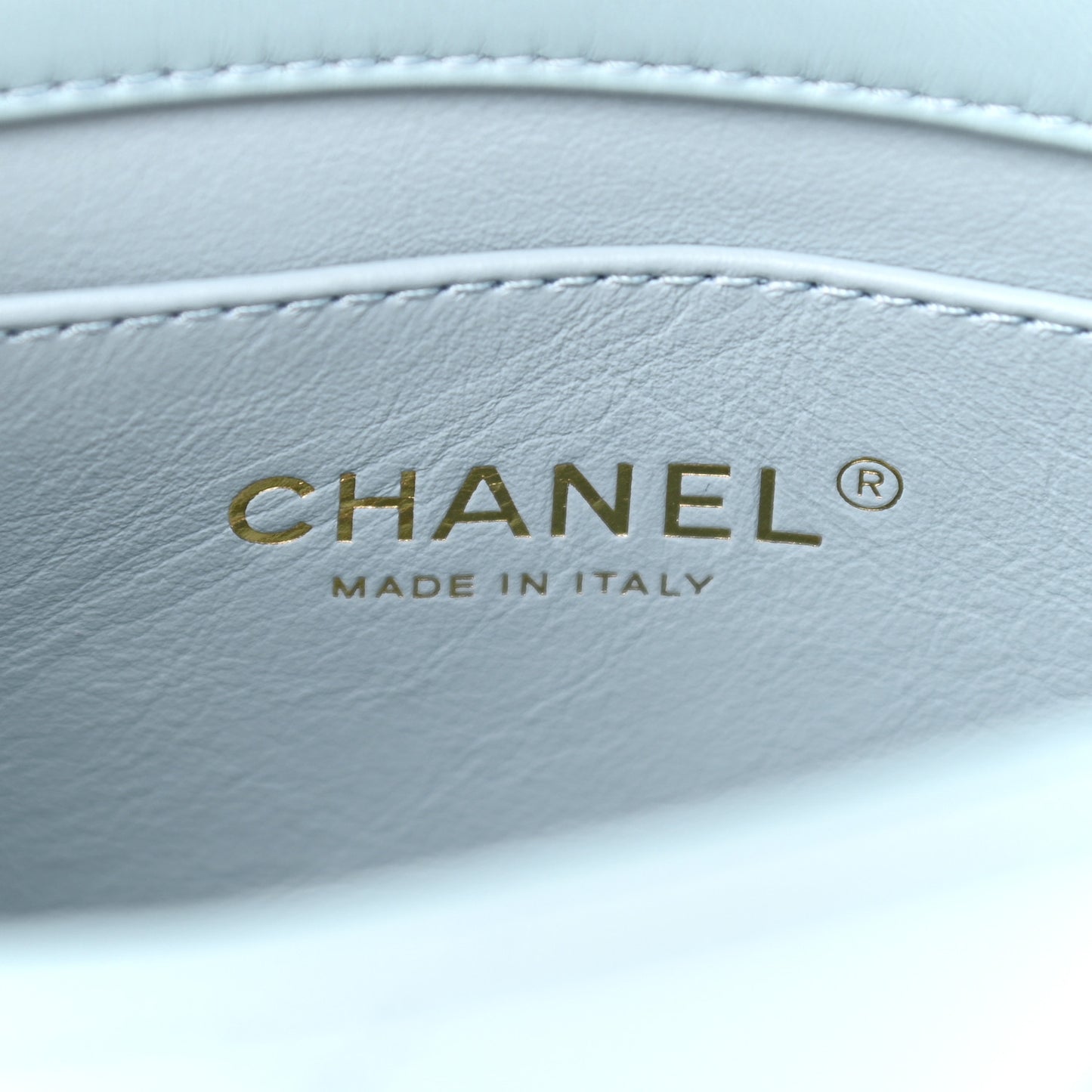 Lambskin Enamel Quilted Pending CC Mini Square Flap Light Blue