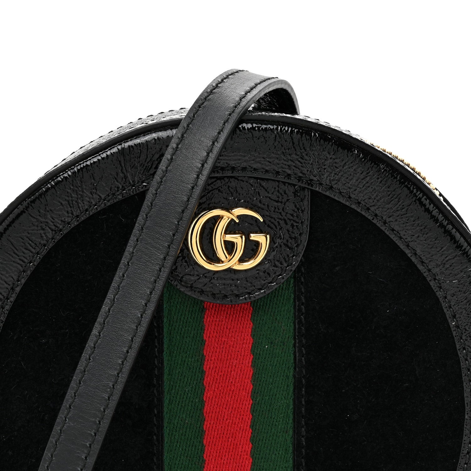 Gucci Suede Patent Web Mini Ophidia Round Shoulder Bag Black 8 of 10