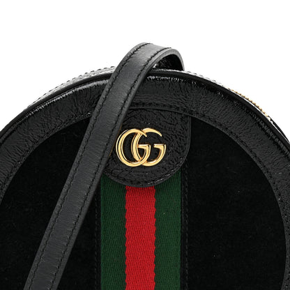 Gucci Suede Patent Web Mini Ophidia Round Shoulder Bag Black 8 of 10