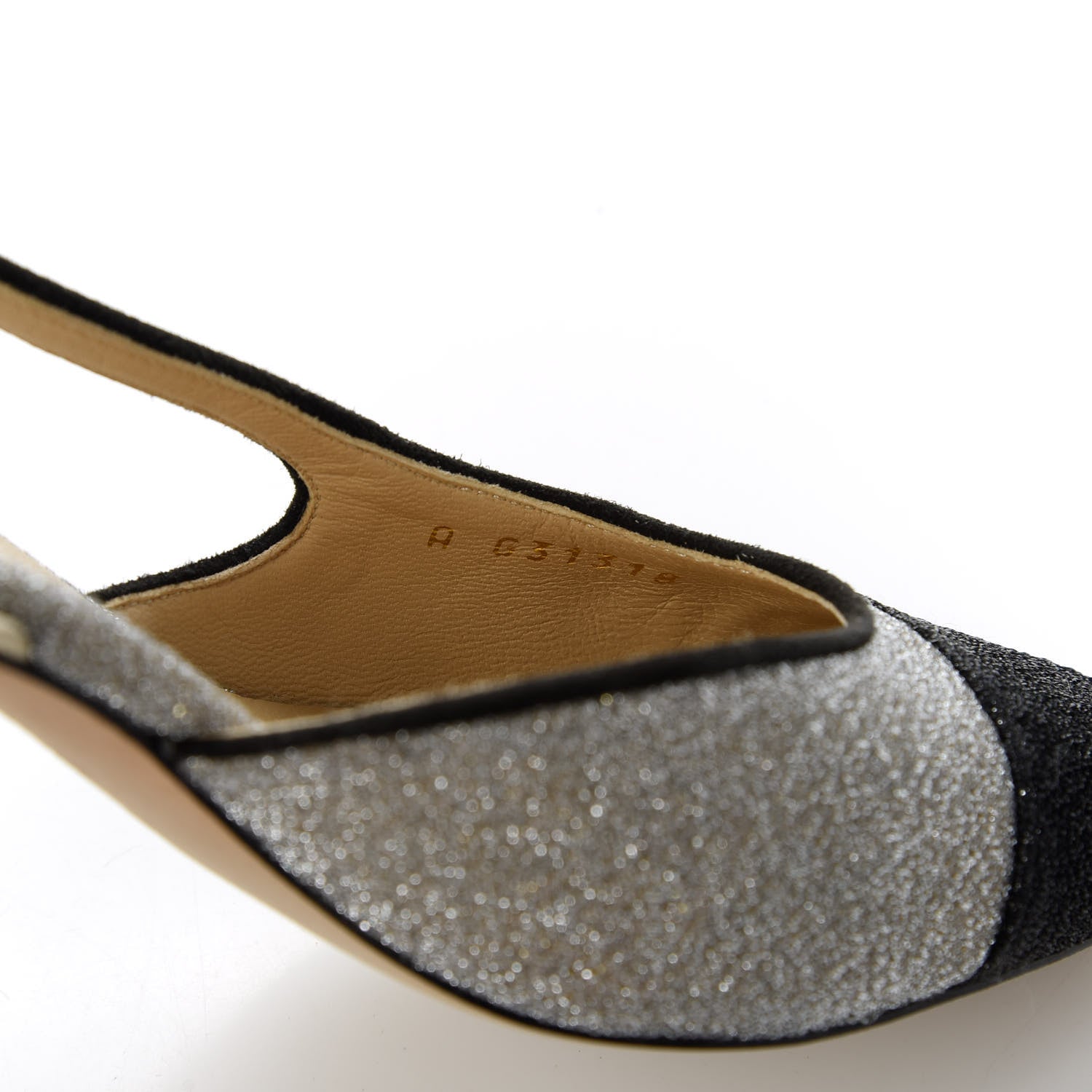 Chanel Glitter Grosgrain Cap Toe CC Slingback Pumps 36 Silver Black 8 of 9