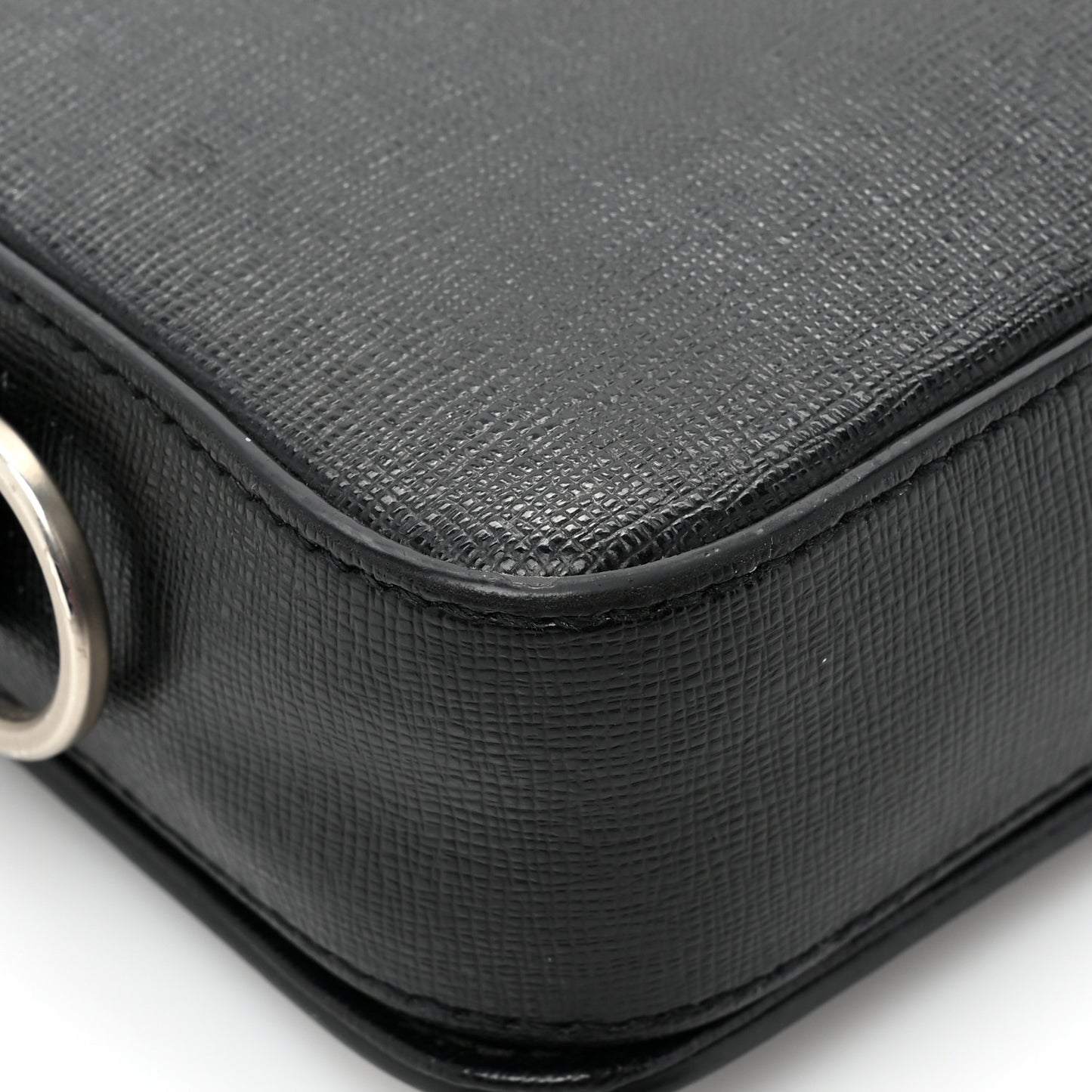 Saffiano Striped Mini Diag Binder Clip Bag Black White