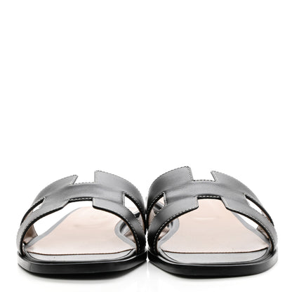 Hermes Box Calfskin Oran Sandals 41.5 Black 2 of 8