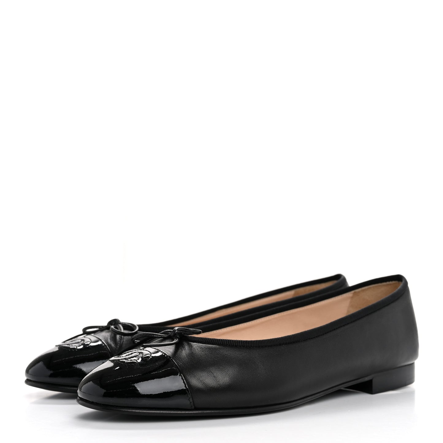 Lambskin Patent Cap Toe CC Ballerina Flats 40 Black