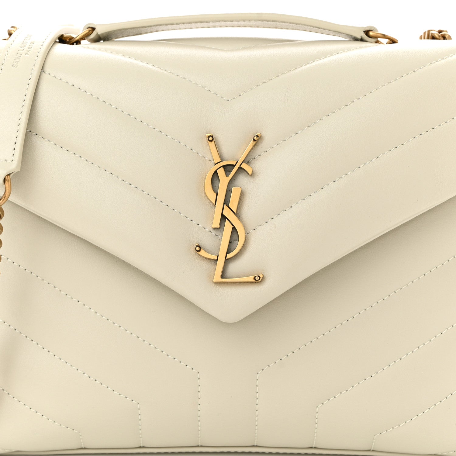 Saint Laurent Calfskin Y Quilted Monogram Small Loulou Chain Satchel Crema Soft 15 of 19