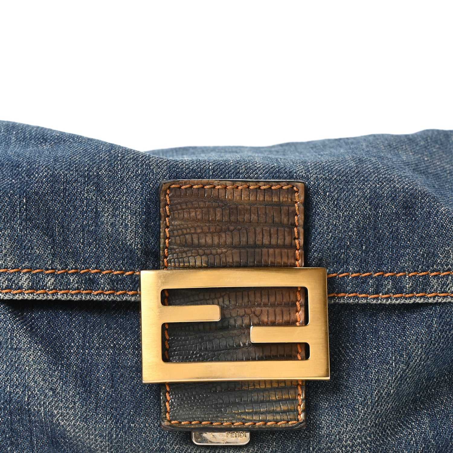 Fendi Denim Lizard Baguette Blue 8 of 10