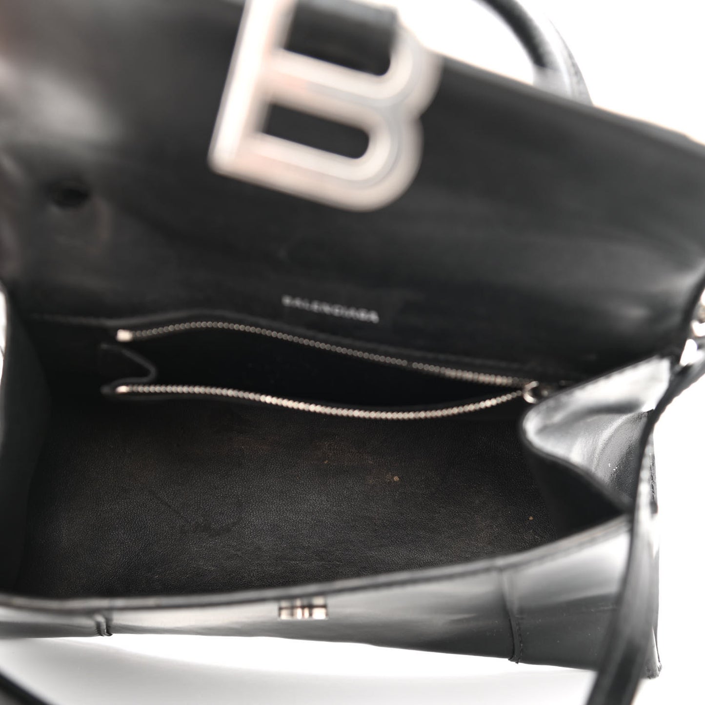 Shiny Box Calfskin Graffiti Logo Small Hourglass Top Handle Bag Black Silver