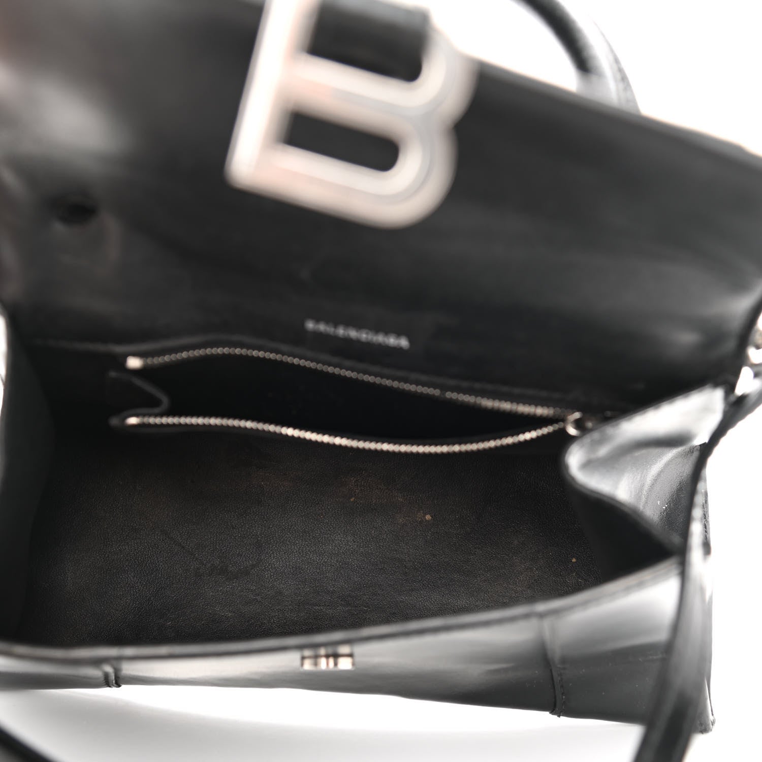 Balenciaga Shiny Box Calfskin Graffiti Logo Small Hourglass Top Handle Bag Black Silver 11 of 17