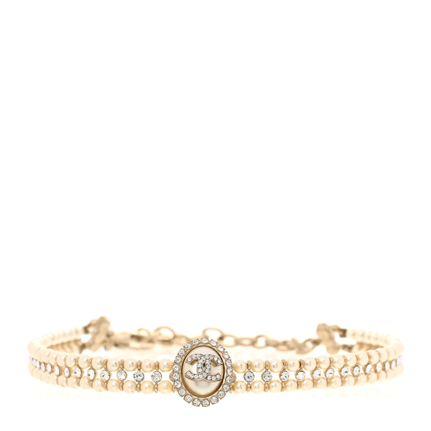 Chanel Pearl Crystal CC Choker Necklace Gold 1 of 5