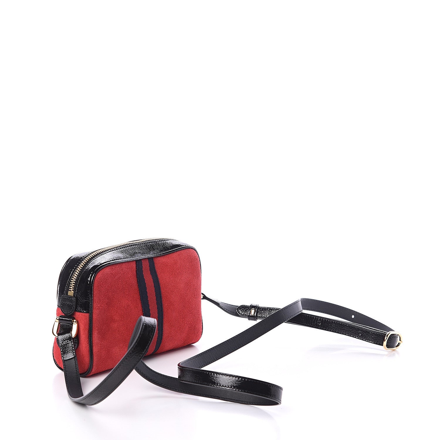 Gucci Suede Patent Web Mini Ophidia Shoulder Bag Red 2 of 8