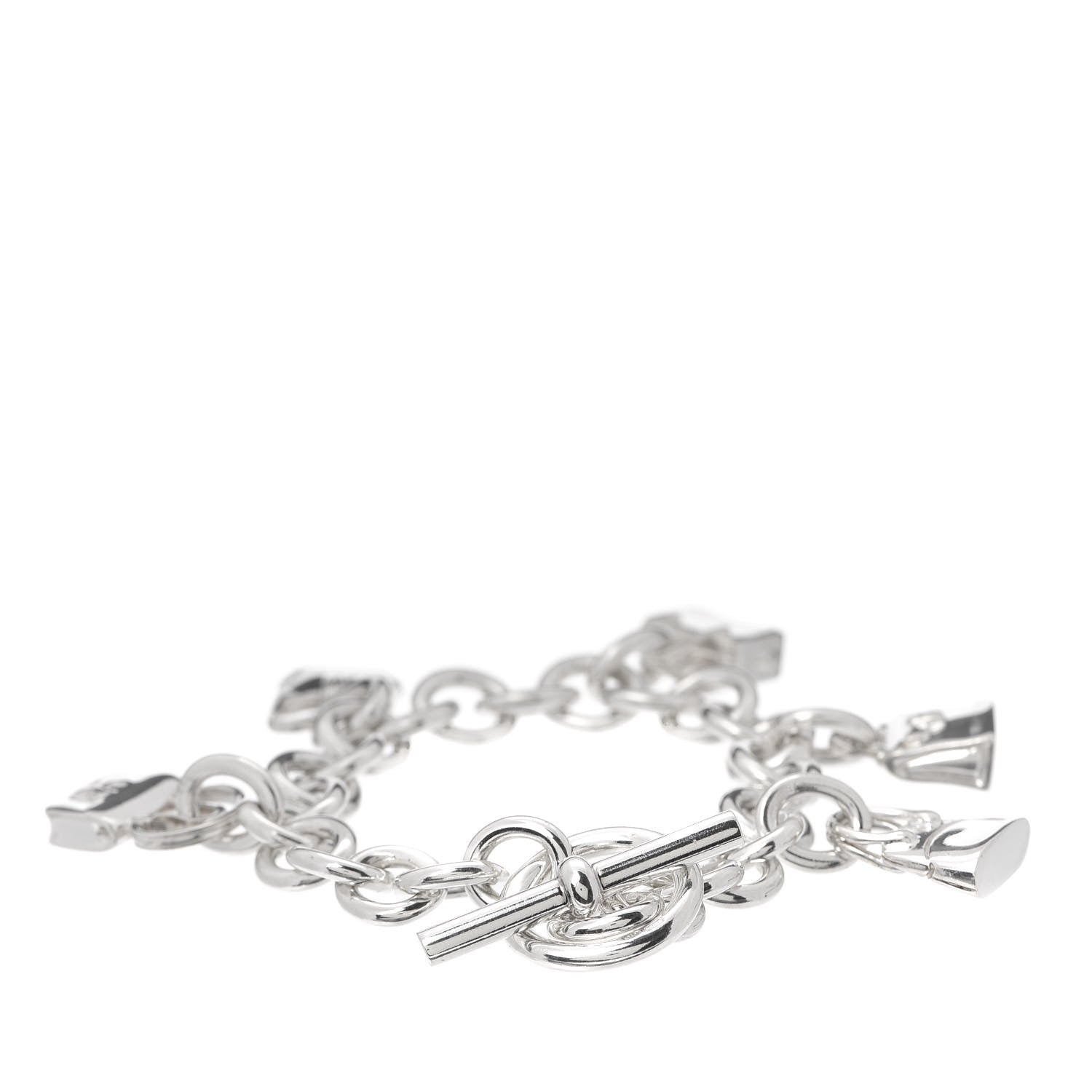 Hermes Sterling Silver Five Bags Amulette Charm Bracelet LG 4 of 6