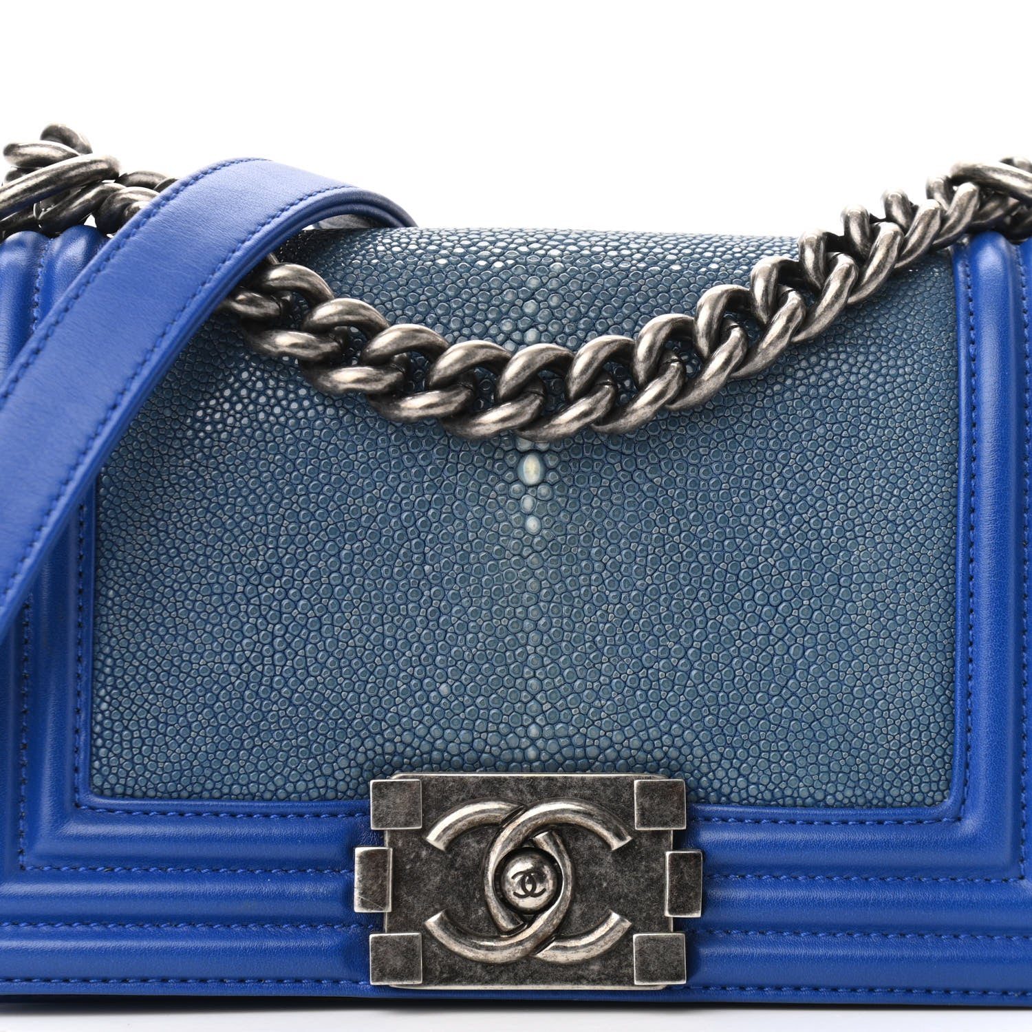 Chanel Galuchat Stingray Small Boy Flap Blue 10 of 10