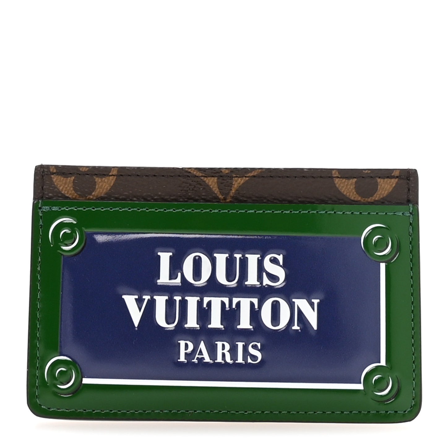 Monogram Calfskin Simple Card Holder Blue Green
