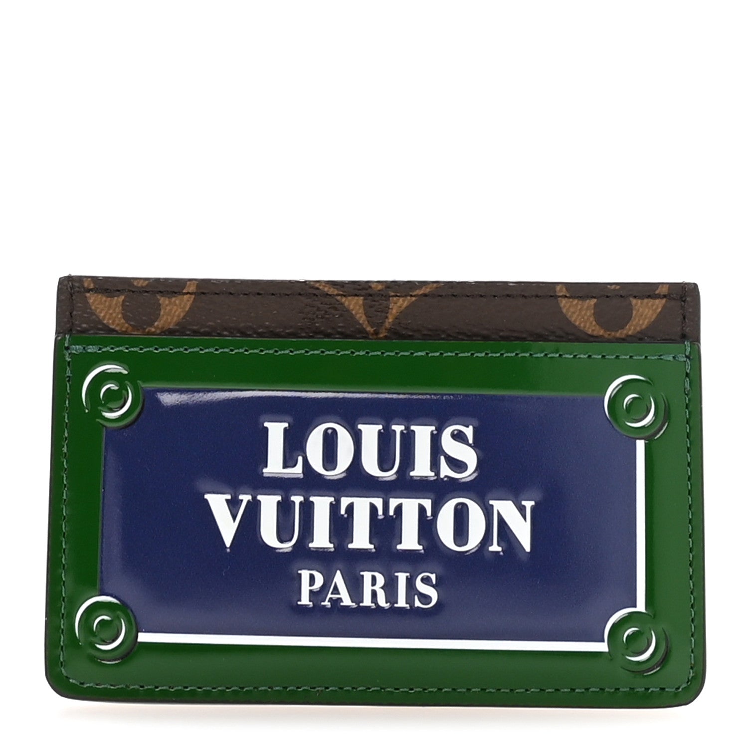 Louis Vuitton Monogram Calfskin Simple Card Holder Blue Green 1 of 6