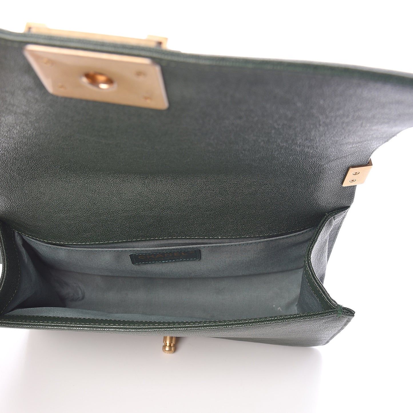 Caviar Chevron Quilted Medium Boy Flap Dark Green