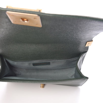 Chanel Caviar Chevron Quilted Medium Boy Flap Dark Green 5 of 10