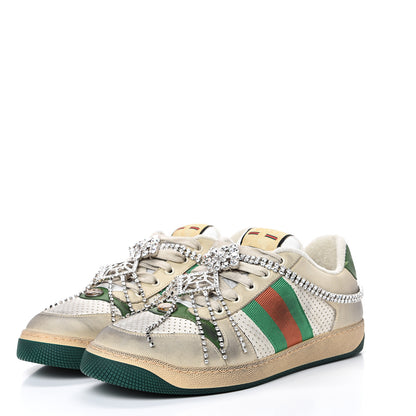 Gucci Nubuck Calfskin Web Removable Crystals Mens Screener Sneakers 9 Dusty Milk New Mystic White 3 of 10