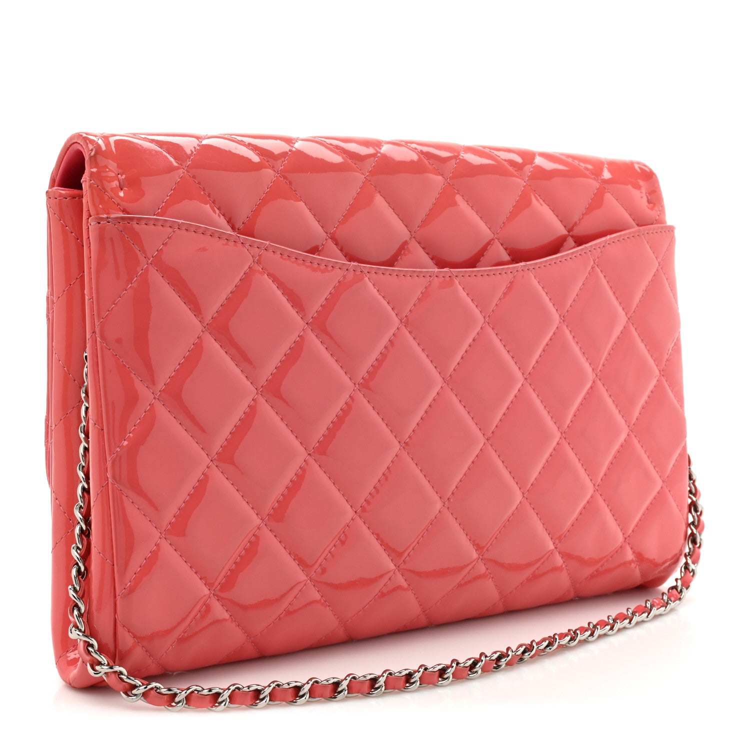 Chanel Patent Quilted Clutch with Chain Flap Fuchsia 3 of 14