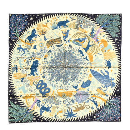 Hermes Silk Sous Le Charme d'Orphee Double Face Scarf 90 Marine Creme Vert 7 of 7