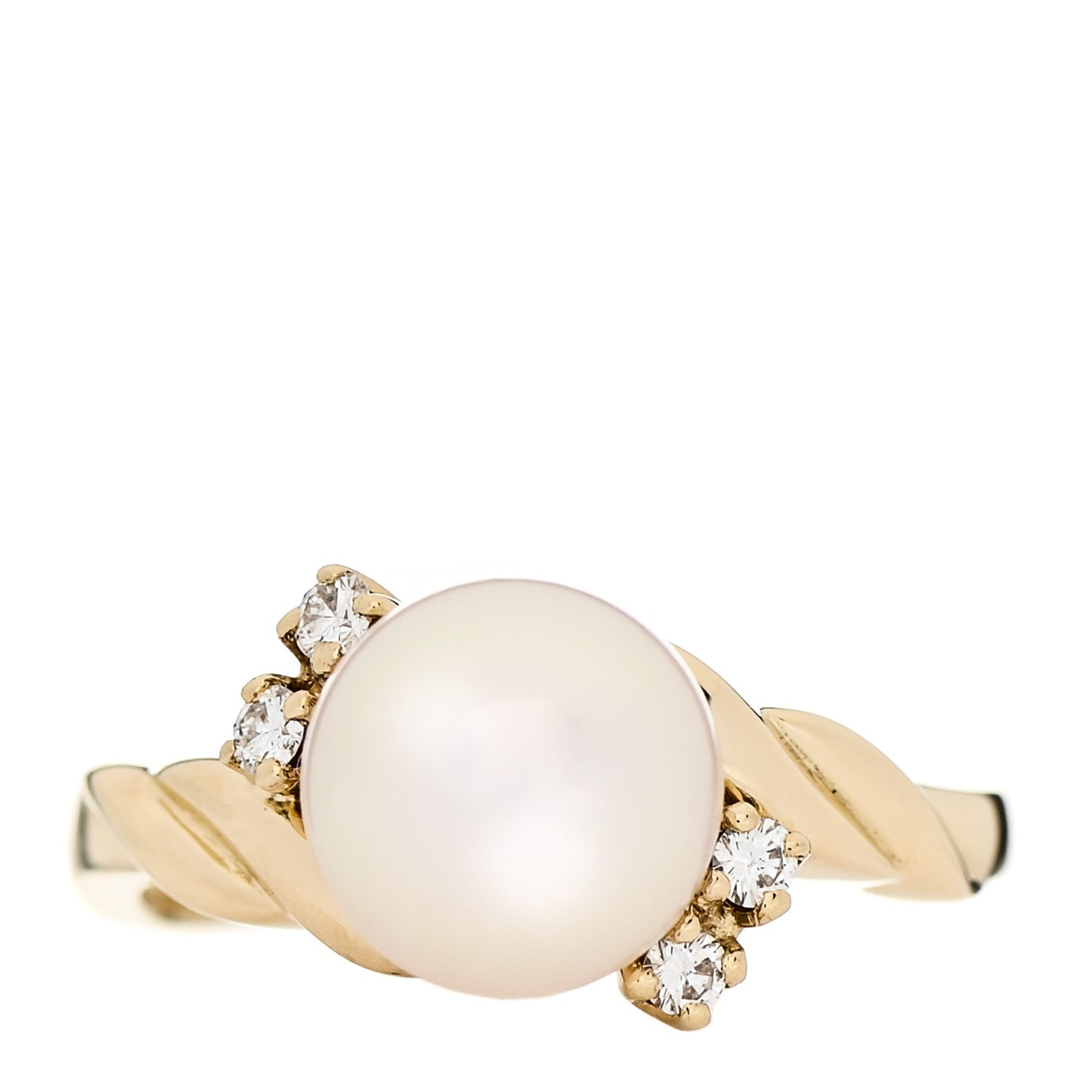 18K Yellow Gold Diamond Pearl 7.5mm Twist Ring 47 4