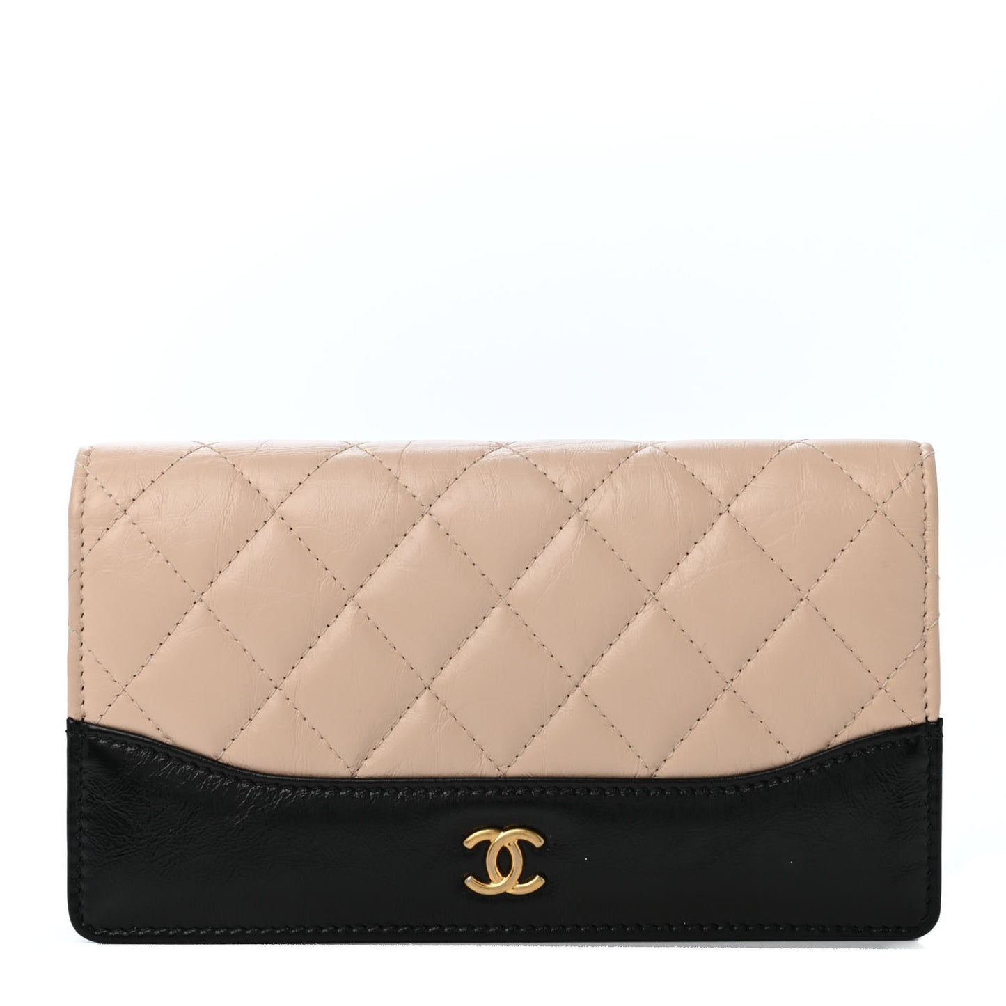 Aged Calfskin Quilted Gabrielle Yen Wallet Beige Black