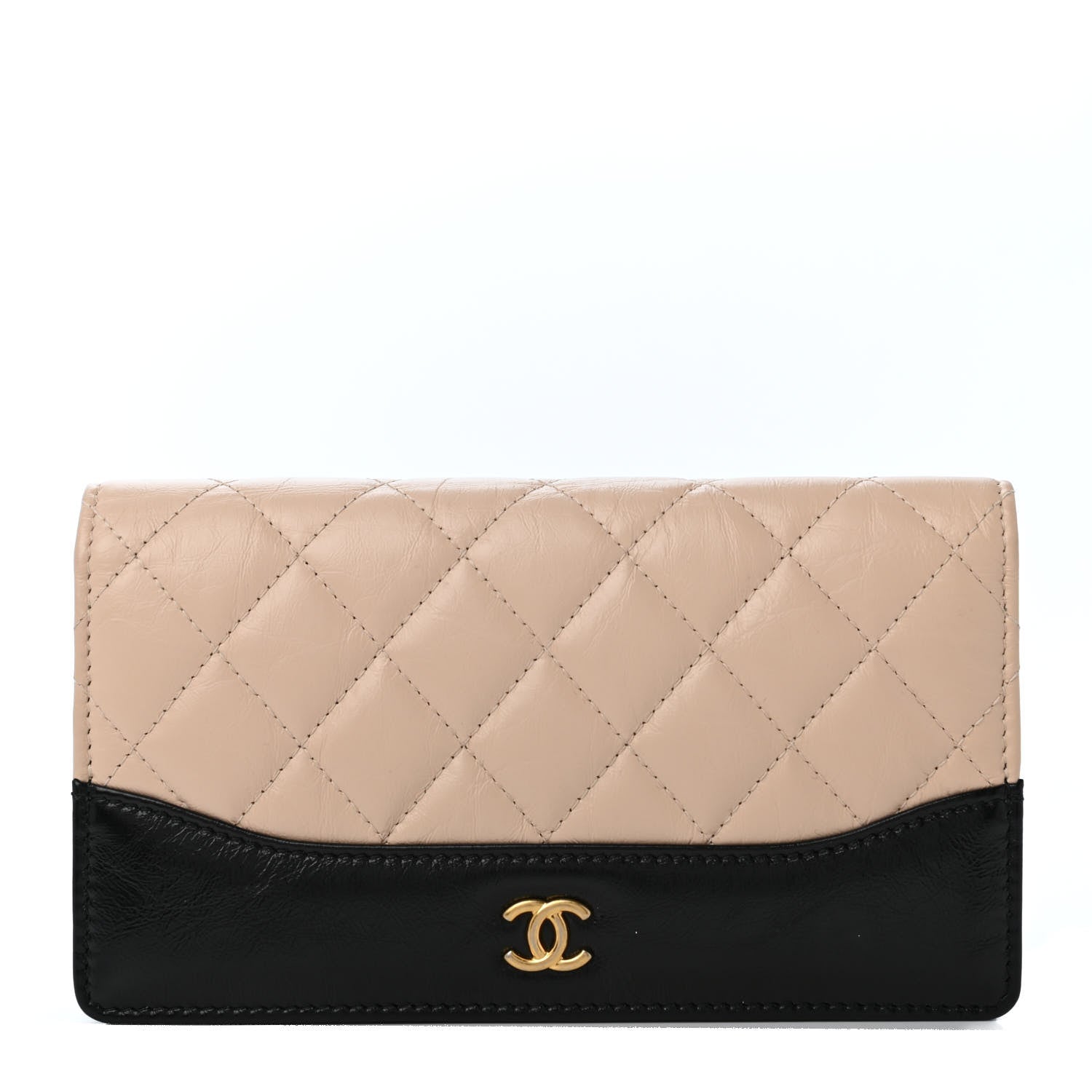 Chanel Aged Calfskin Quilted Gabrielle Yen Wallet Beige Black 1 of 4