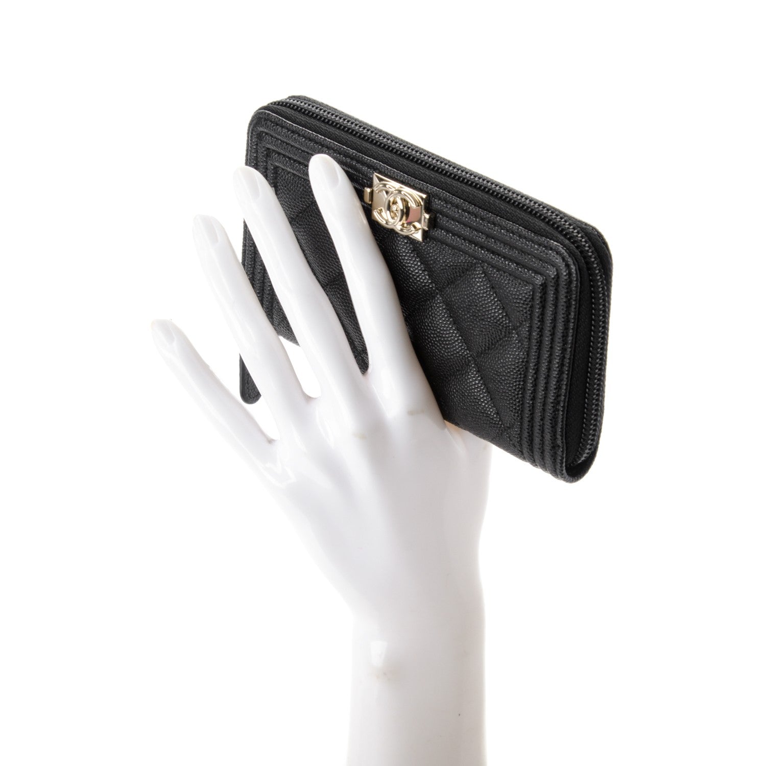 Chanel Caviar Quilted Boy Small Zip Around Wallet Black 2 of 8