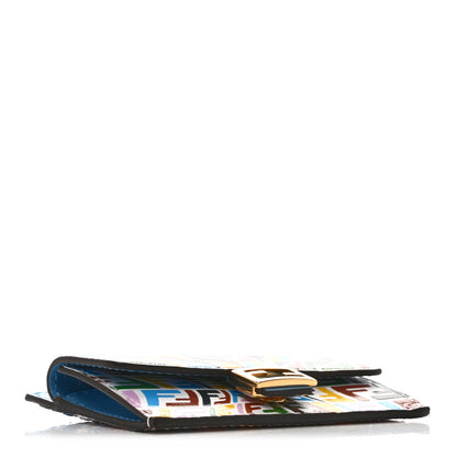 Fendi X SARAH COLEMAN Vitello Liberty Ceylon Micro FF Fish Eye Embossed Fold Over Card Holder Wallet Multicolor Cyber Blue 4 of 9