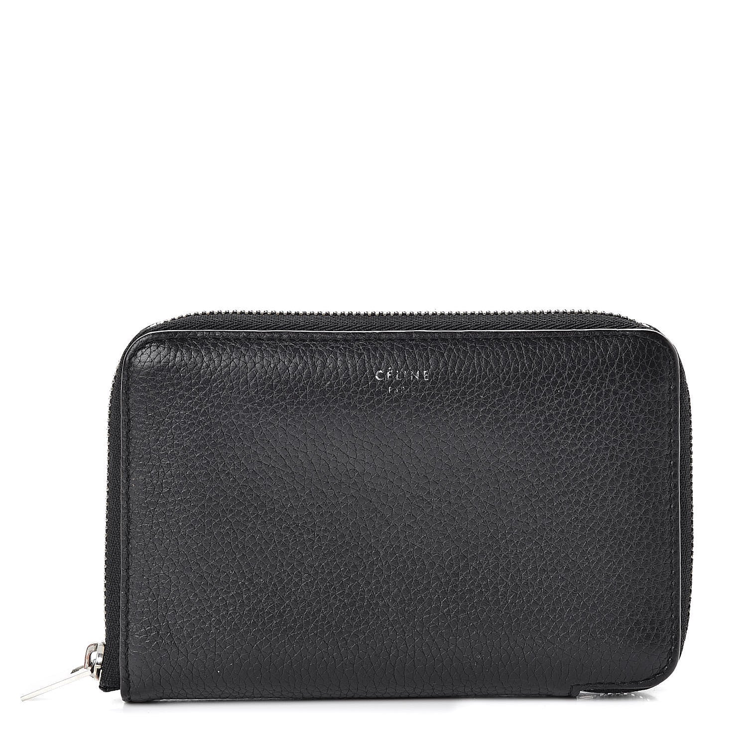 Celine Drummed Calfskin Zip Around Multifunction Wallet Black Citron 1 of 15