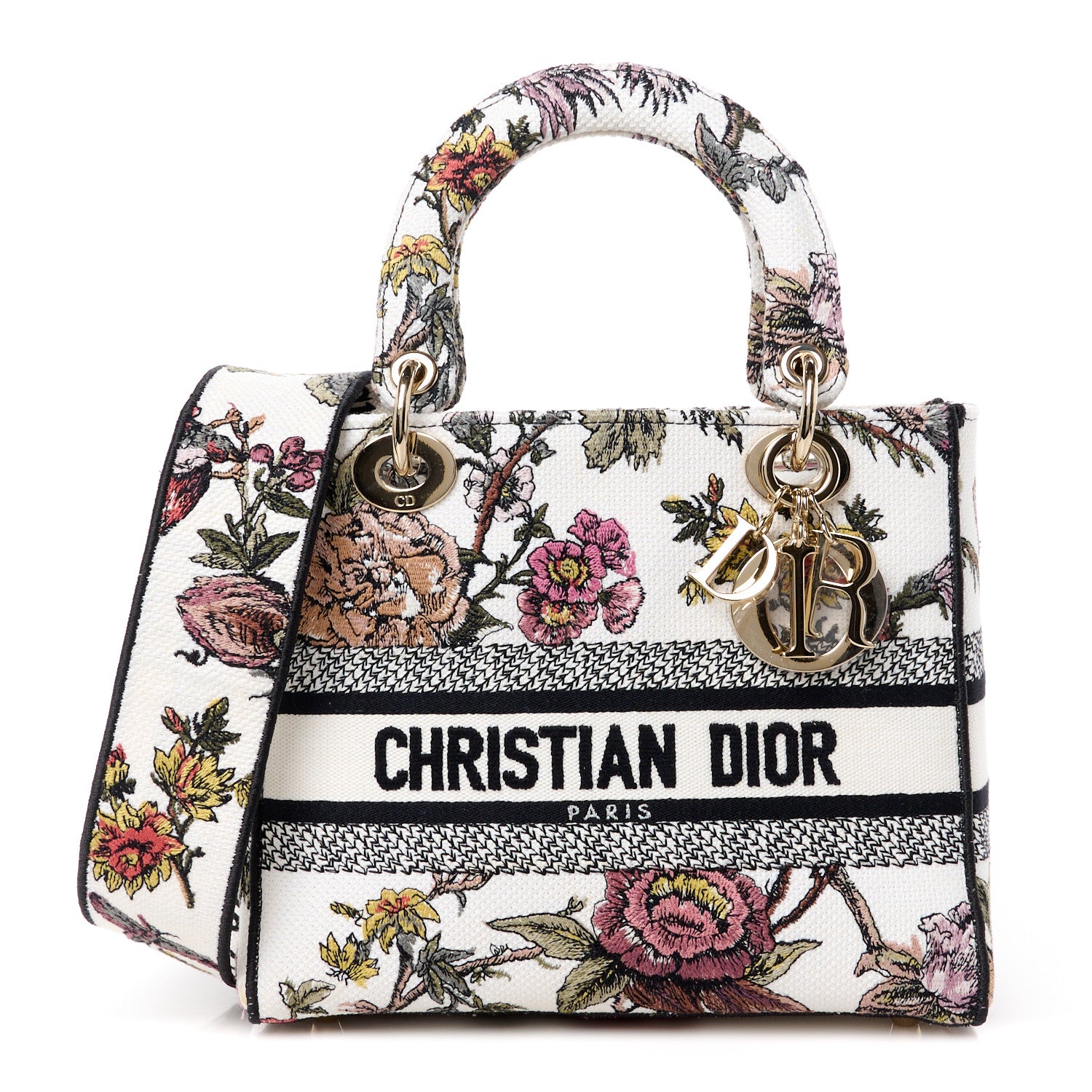 Christian Dior Canvas Embroidered Jardin Botanique Medium Lady D-Lite White Multicolor 1 of 10