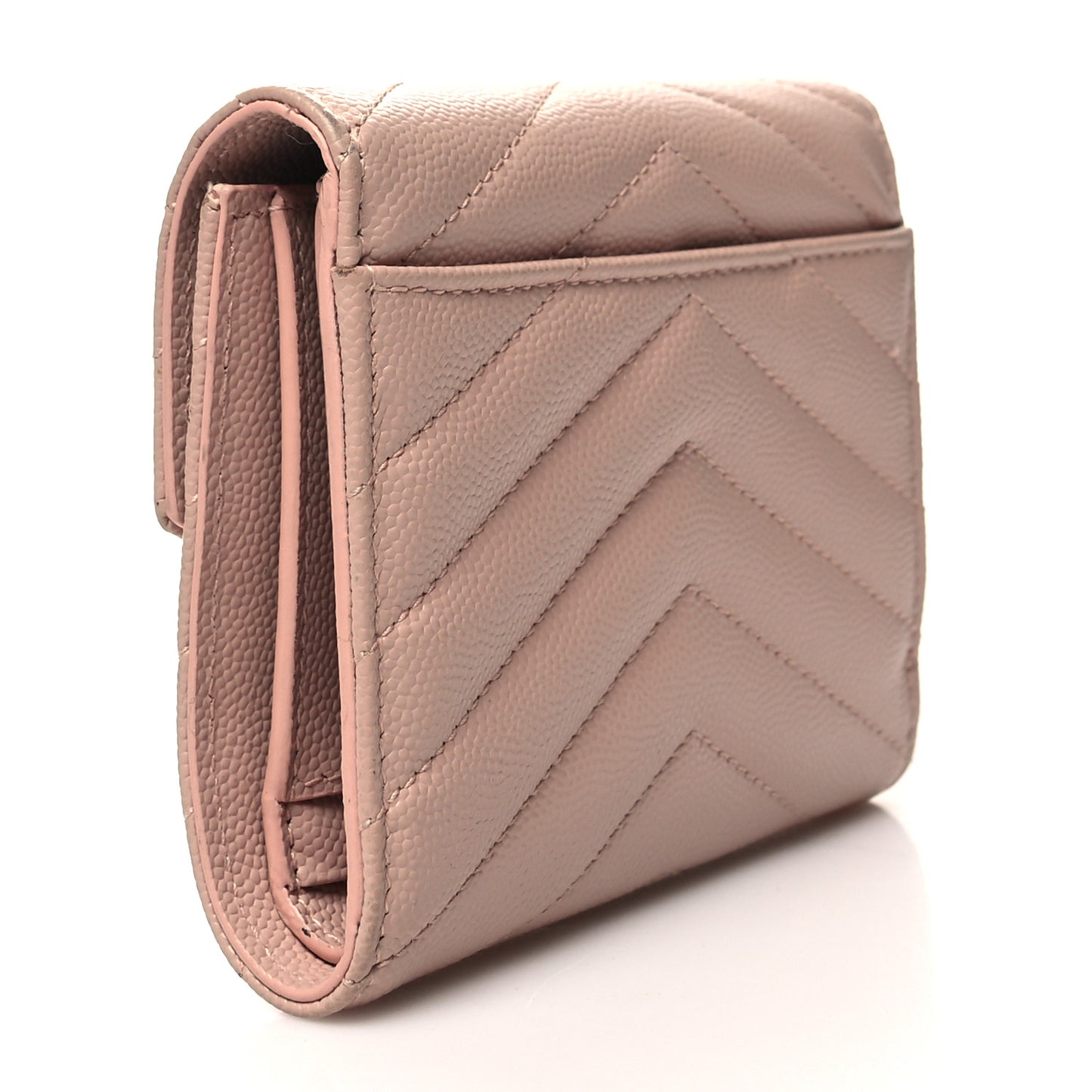 Grain De Poudre Matelasse Chevron Monogram Compact Tri Fold Wallet Pale Pink