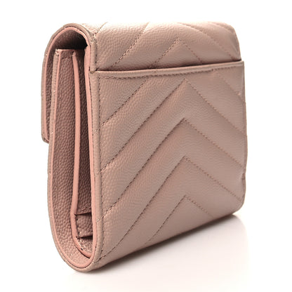 Saint Laurent Grain De Poudre Matelasse Chevron Monogram Compact Tri Fold Wallet Pale Pink 3 of 14