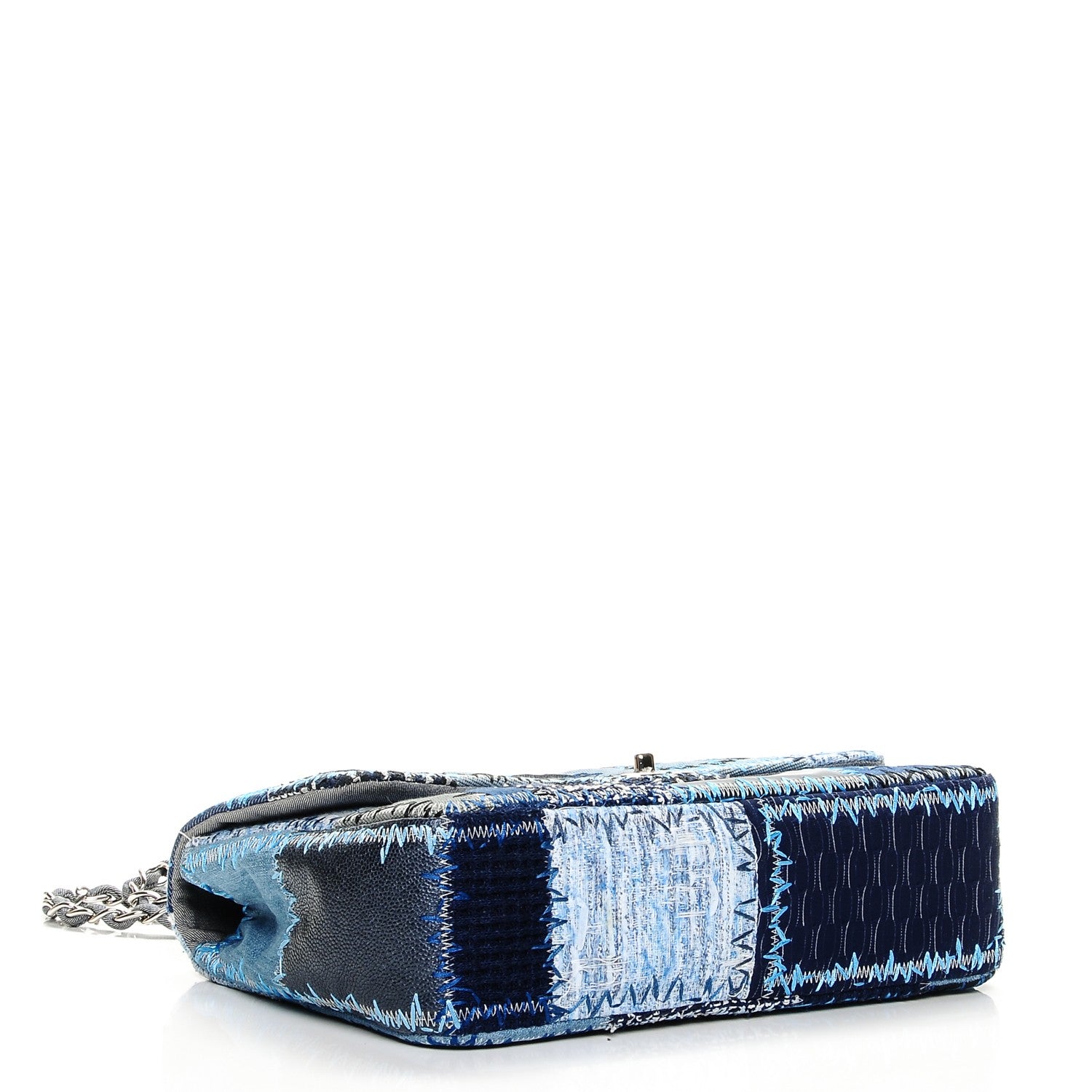 Chanel Denim Tweed Patchwork Jumbo Single Flap Blue 4 of 7